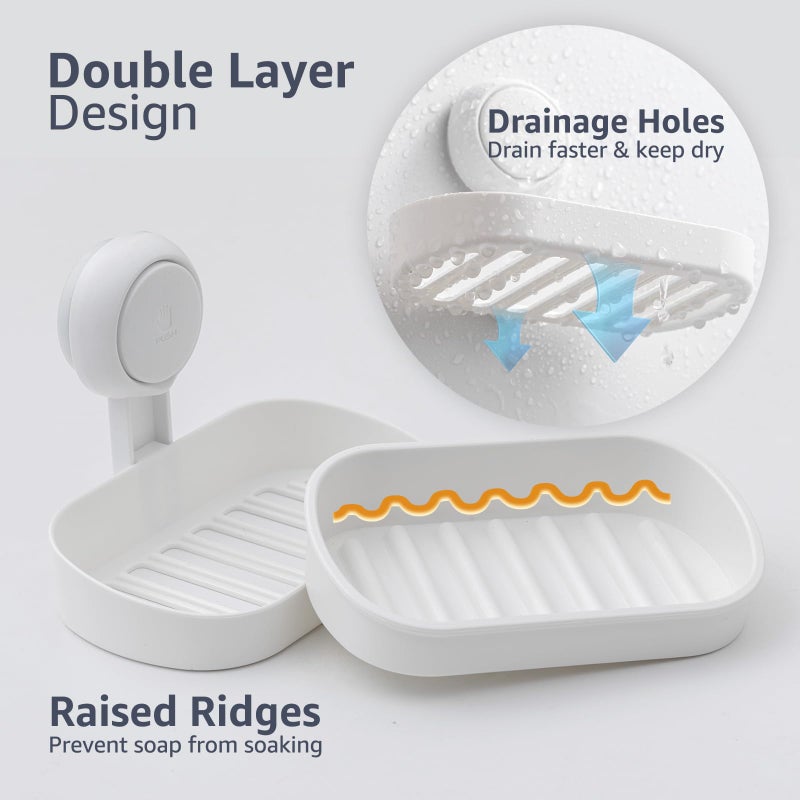 LEVERLOC Soap Dish Holder for Shower Suction Cup Wall Mounted Self Draining NO-Drilling Removable Bar Soap Sponge Holder for Bathroom Bathtub Kitchen Sink Waterproof Strong Vacuum Suction Adhesion - Image 3